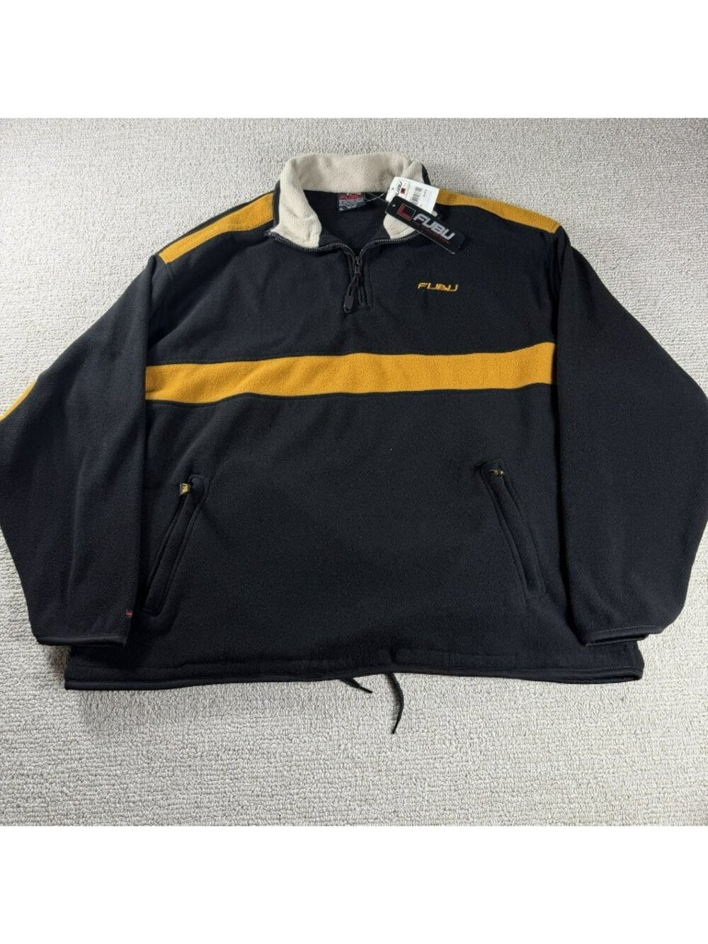 Vintage FUBU Fleece 1/4 Zip Pullover Sweatshirt Black Yellow Men’s Size XL